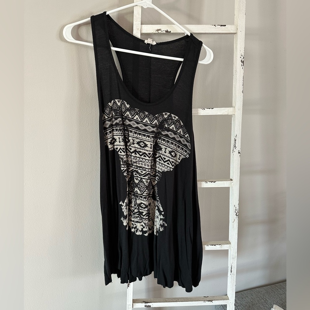 Black Elephant Print Sleeveless Top